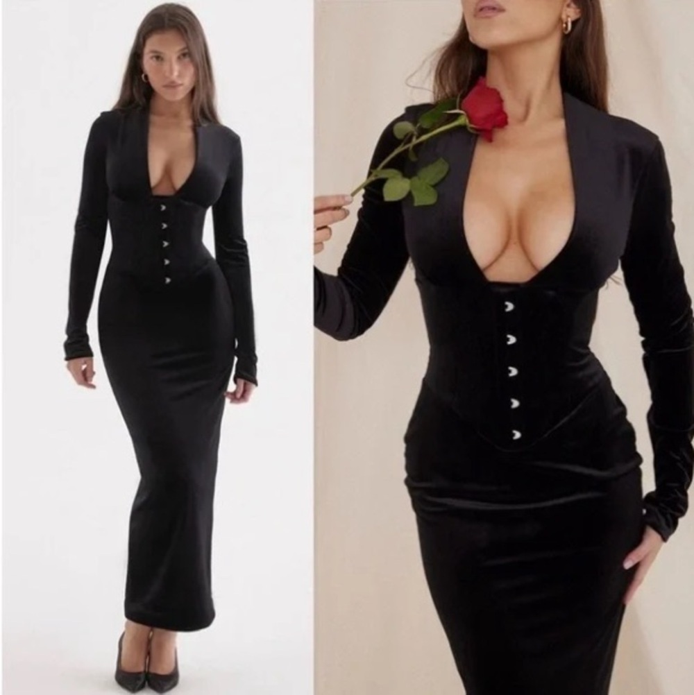NEW! House of CB- Arabella Black Velvet Corset Maxi Dress Size XS Bodycon Sexy
